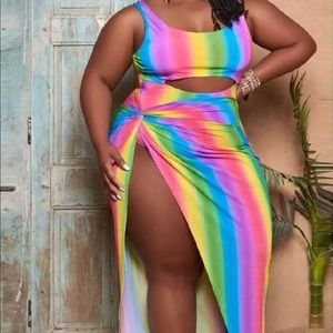 Plus size colorful 2 piece swimsuit